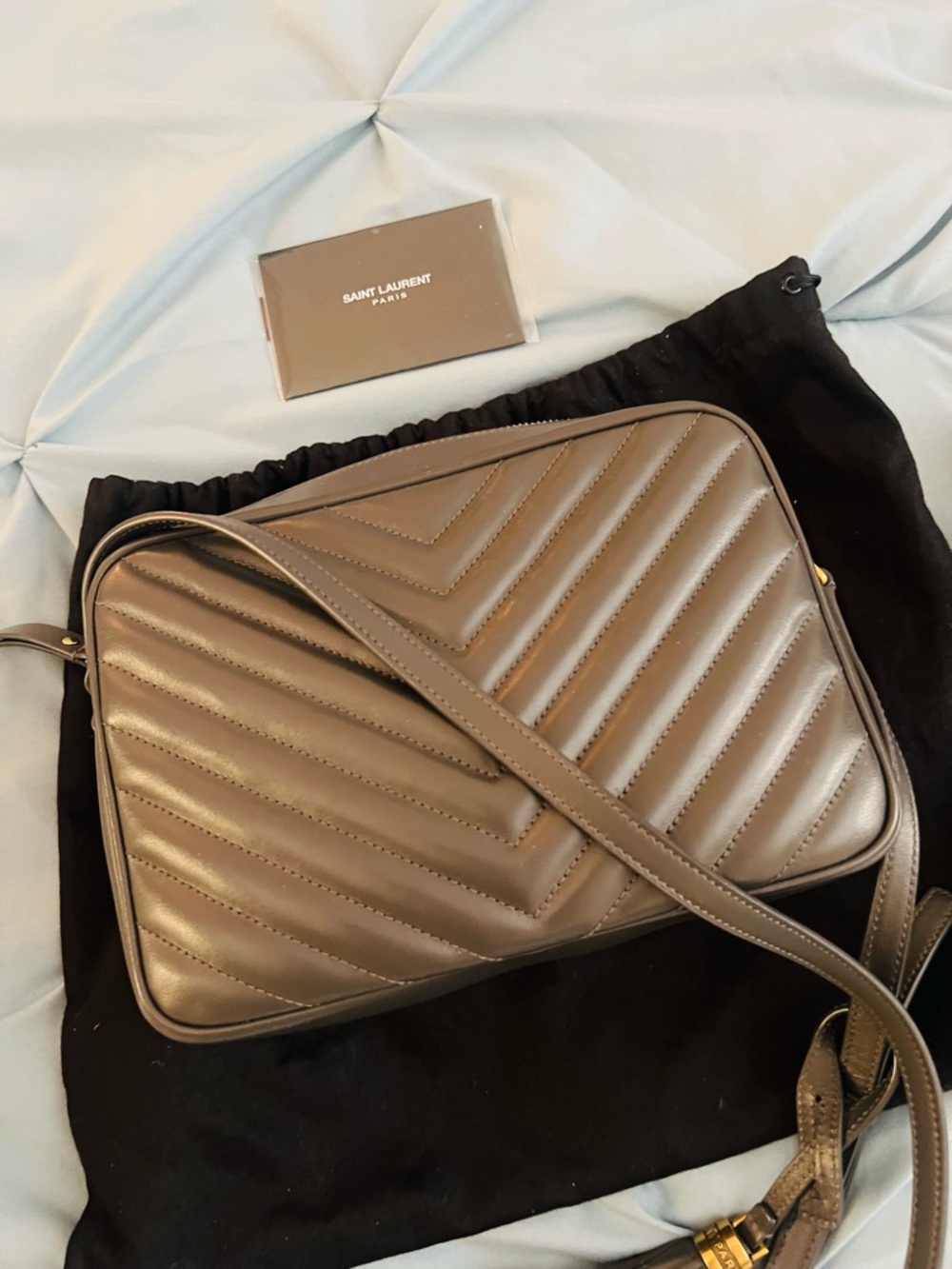 Yves Saint Laurent Taupe Chevron Leather Camera Crossbody with Gold Hardware - Picture 3 of 5